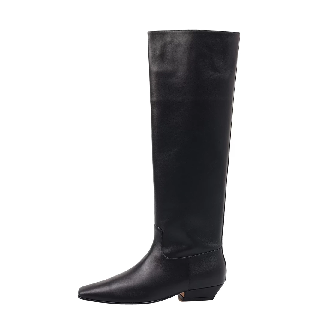 老钱风法式时尚方头平底时装百搭长靴 长筒靴显瘦马丁靴2025新款