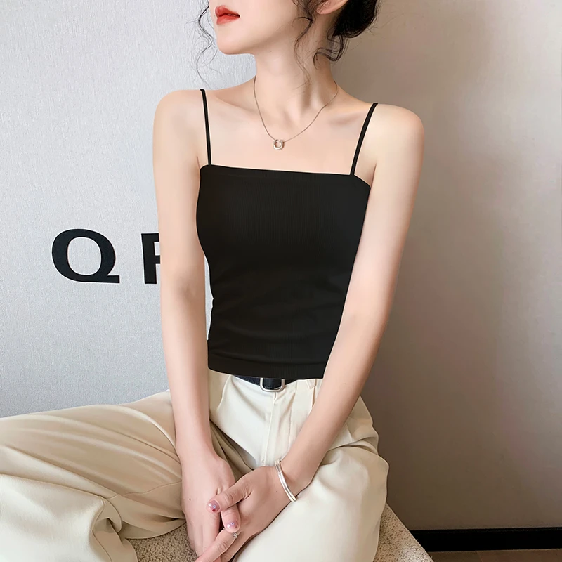 一字肩黑色莫代尔小吊带背心女2025夏新款紧身露背裹胸上衣ZC1025