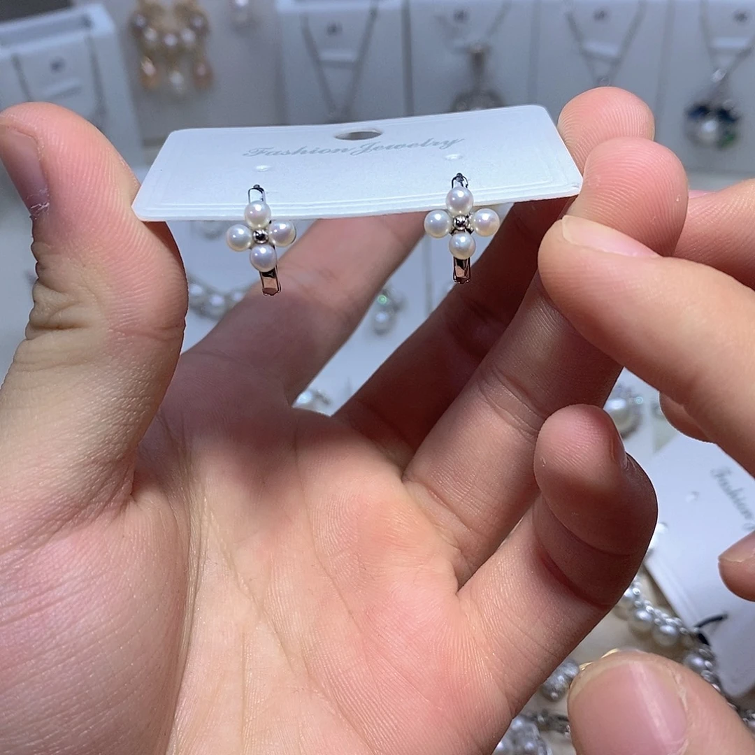 耳饰银S925镶嵌淡水珍珠