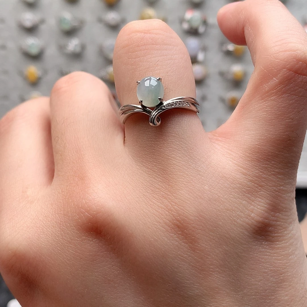 翡翠戒指银S925镶嵌0150