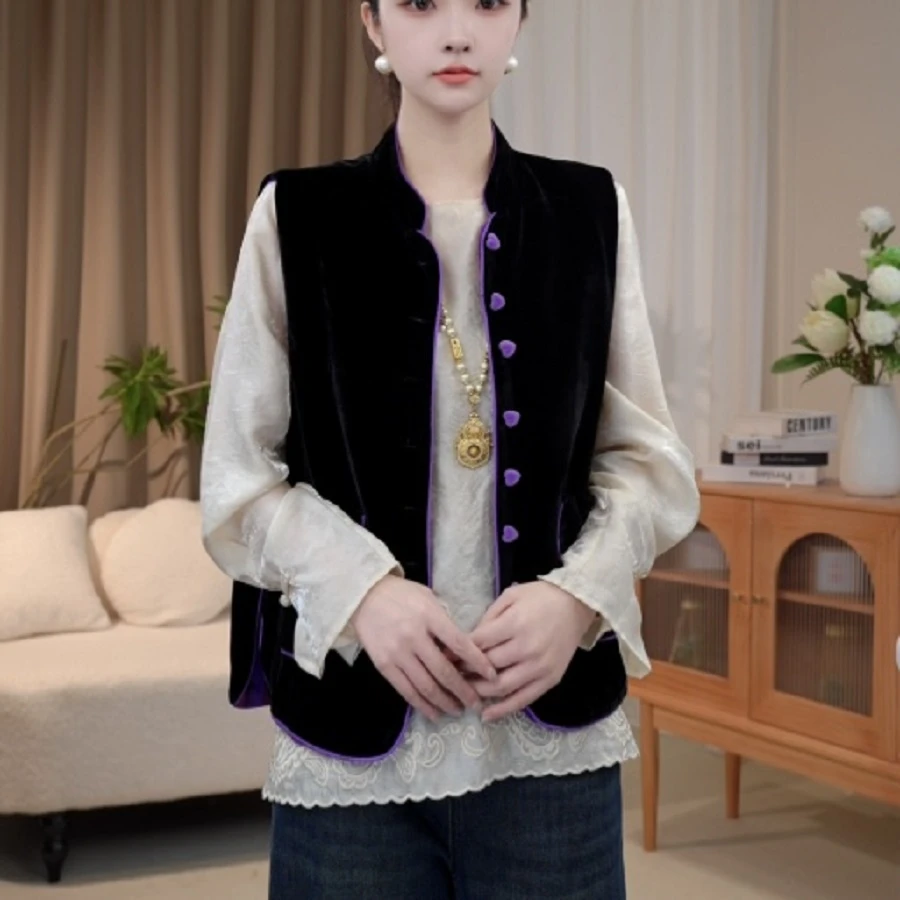新中式早秋丝绒双面穿复古马甲女2025C7316-倩倩杭锦仓