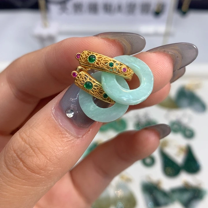 翡翠银S925镶嵌耳饰耳饰