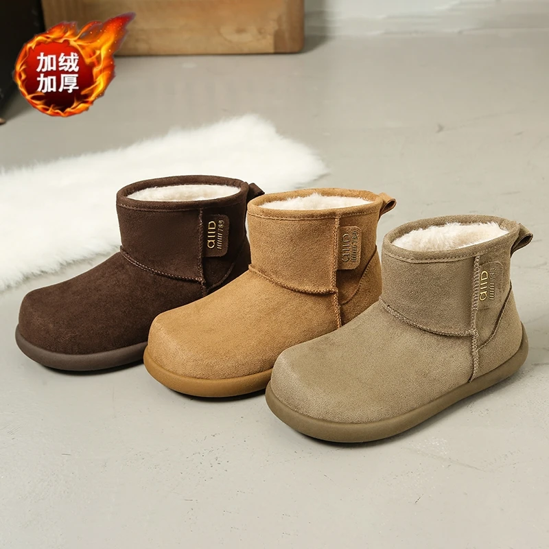 防滑加绒雪地靴2025新款冬季保暖短筒棉鞋轻便面包雪地棉百搭短靴