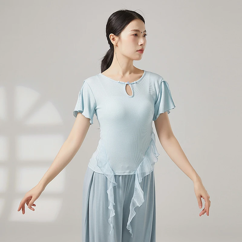 YoYo古典舞新中式旗袍领小飞袖上衣现代舞形体集训身韵舞蹈服