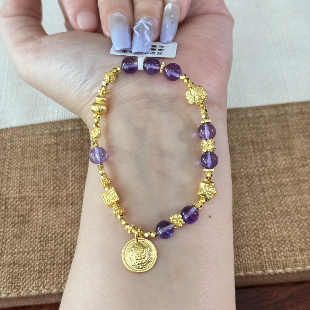 阿敏专属-Z【紫 晶黄财手串 】足金999精工手绳（附加158/0）