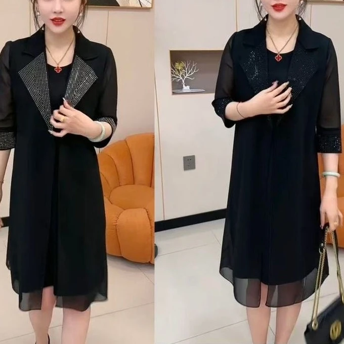 2025网红爆款时尚显气质瘦高端洋气重工时髦潮流女士外套+连衣裙
