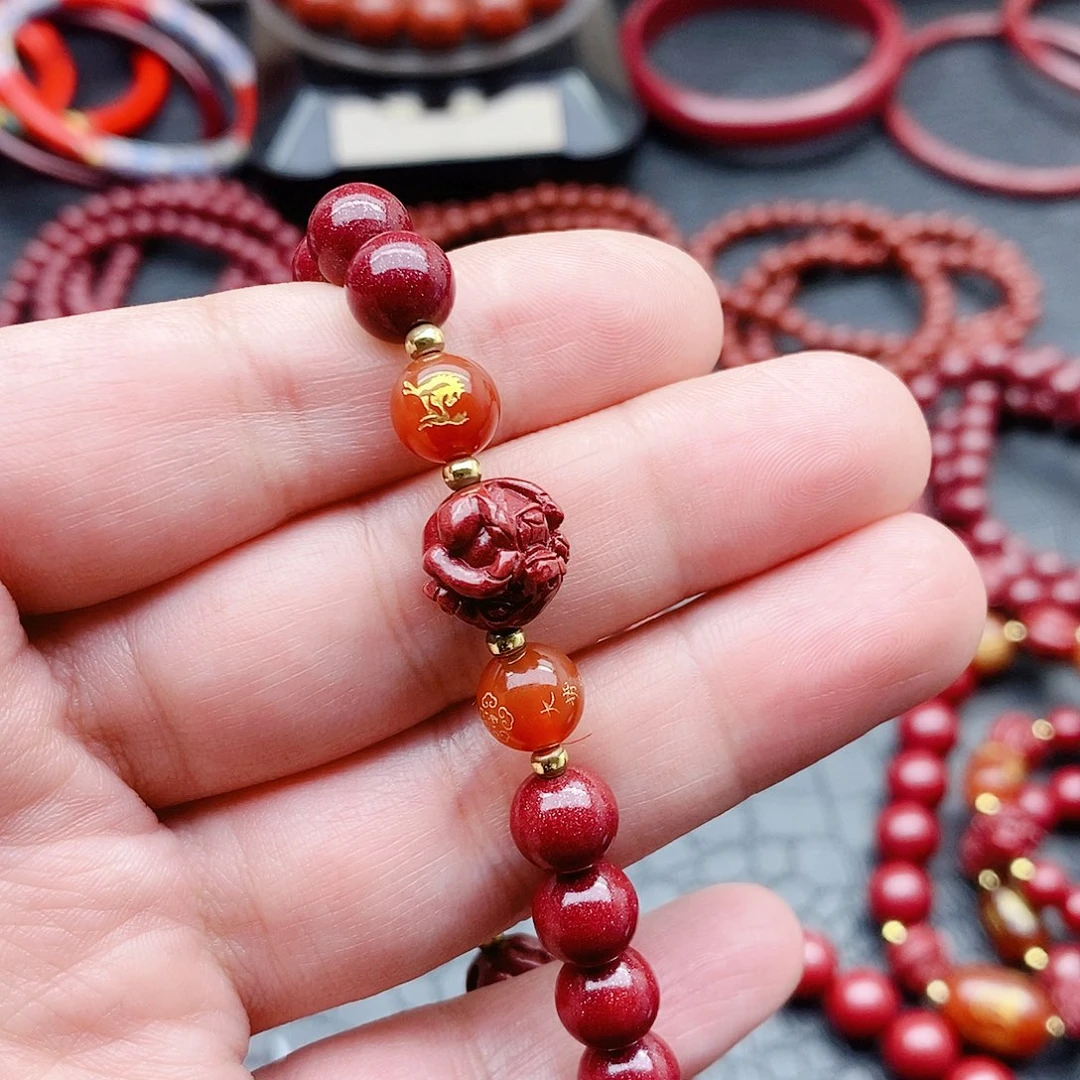 天然辰砂紫金砂马三合六合卡八手链