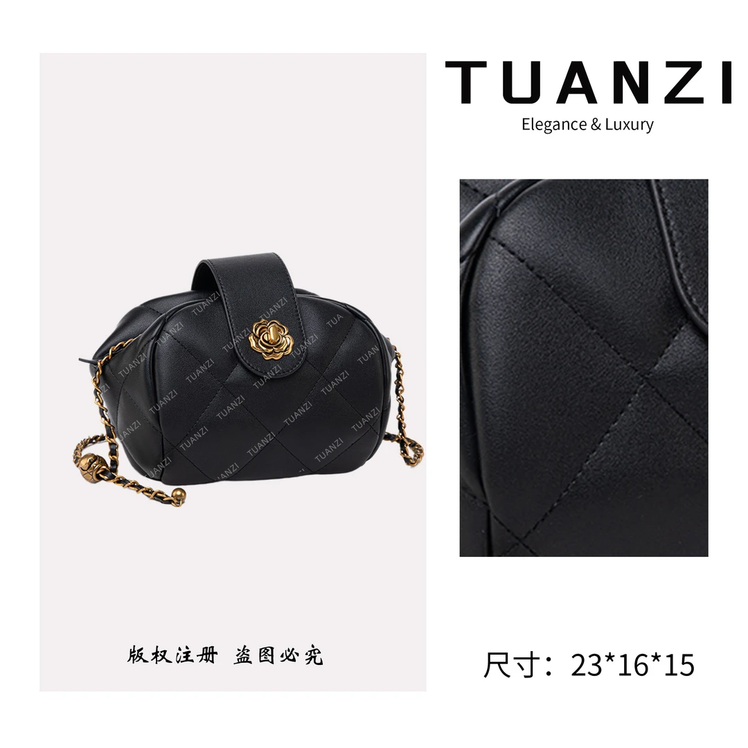 TUANZI【高端玩家】秋冬新款山茶花单肩腋下包 QYX-6056-黑色