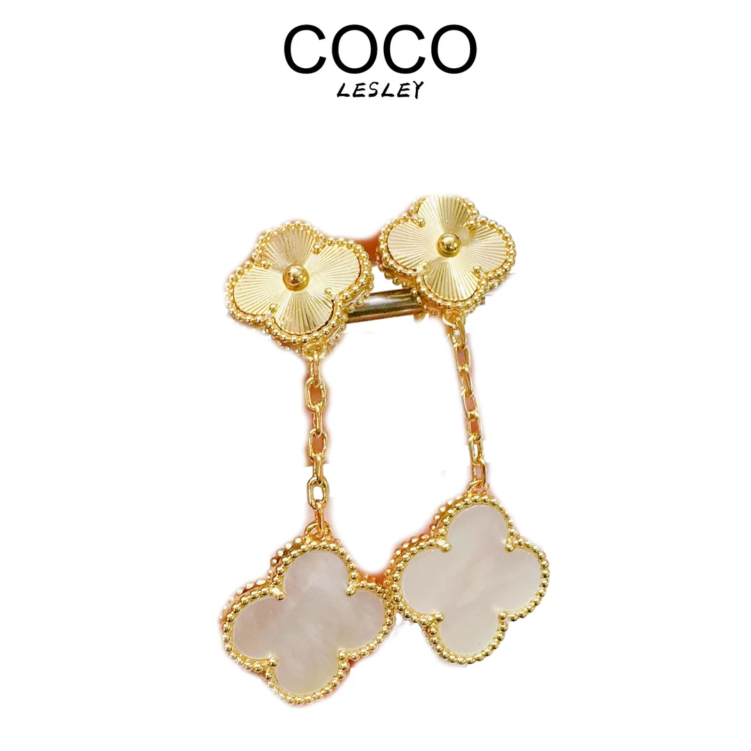 镀K金四叶草2025年新款轻奢白色18K镀金耳环-067