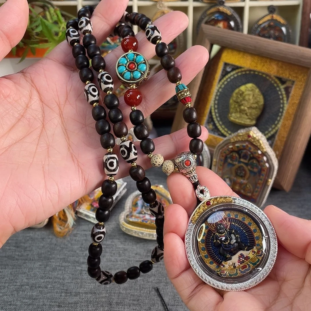 泥塑大黑天黑财双面擦擦+绑绳