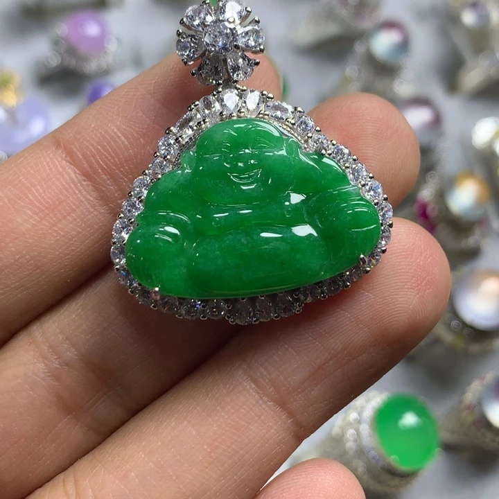 翡翠未镶嵌戒指银托镶嵌，可直接佩戴