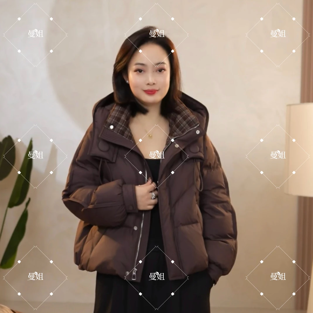 【90白鹅绒】女装宽松短款拼接保暖带帽女宽松百搭2705