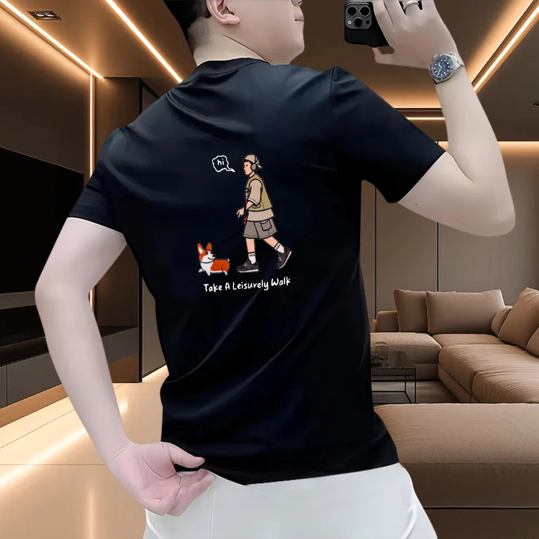 2025夏季痞帅潮牌男装新款休闲圆领T恤短袖个性大码印花时尚百搭