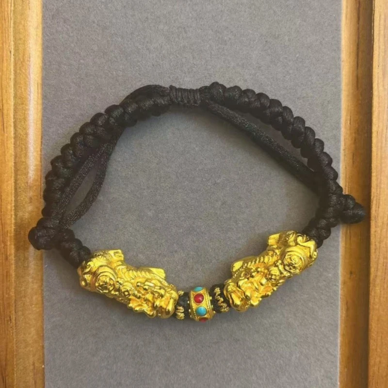 合金布艺手链 双貔貅手绳 手工轻奢时尚情侣手编编绳