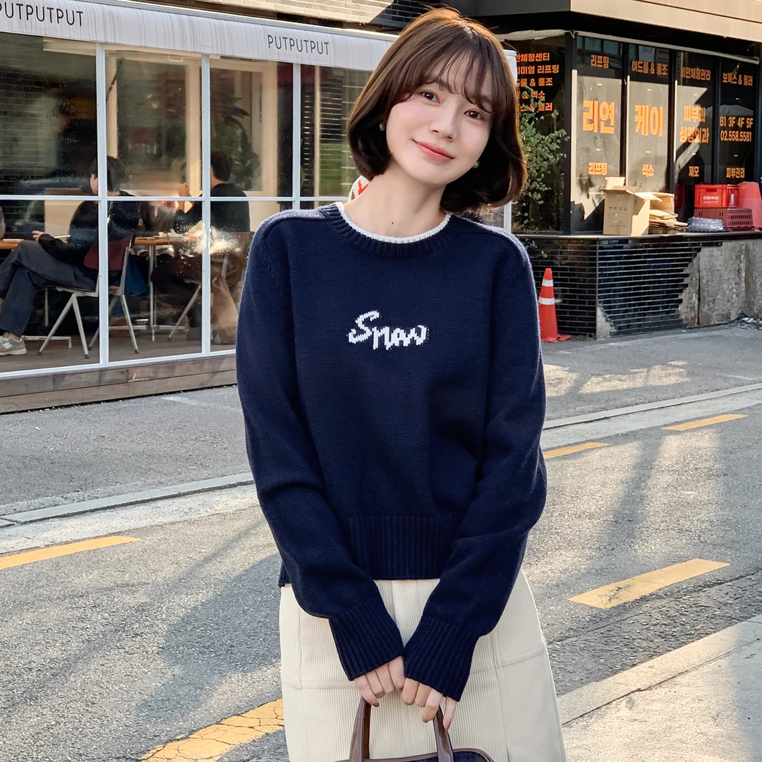 【蓝莓雪冰】FS411S023藏青色字母毛衣