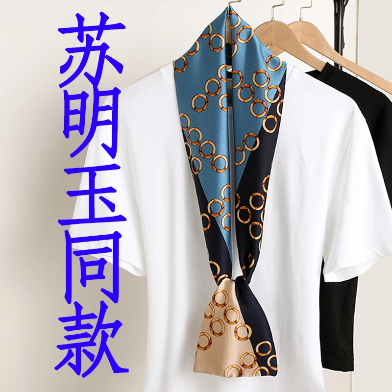 长条小丝巾春夏季新款领巾批发代发双层长条仿真丝小飘带发带细长
