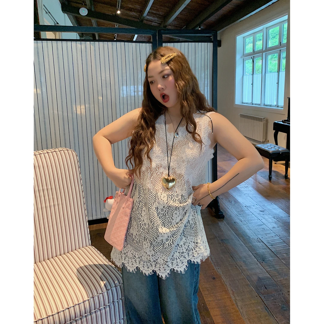 Dazi金大支V领蕾丝吊带背心女上衣1104/0472性感复古镂空