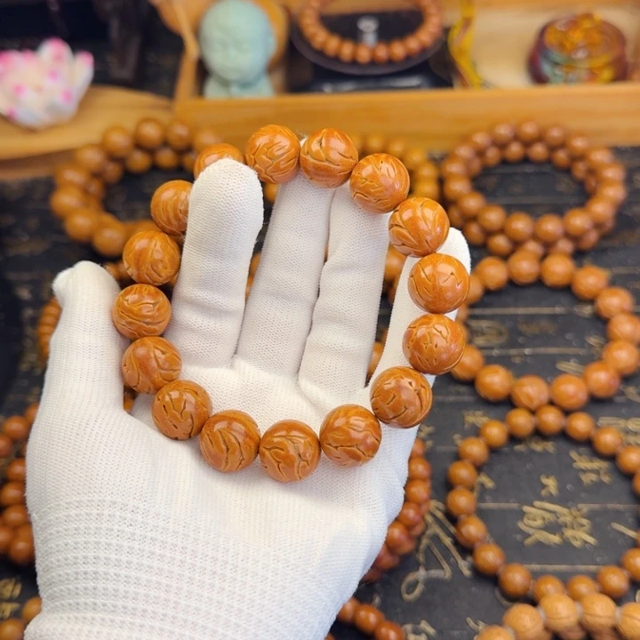 老***油桃核手串15尺寸龙纹