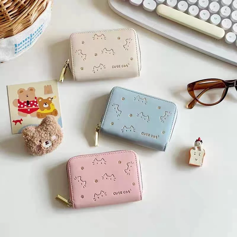 防消磁卡包女新款压印可爱猫咪小巧多卡位驾驶证件银行卡套零钱包