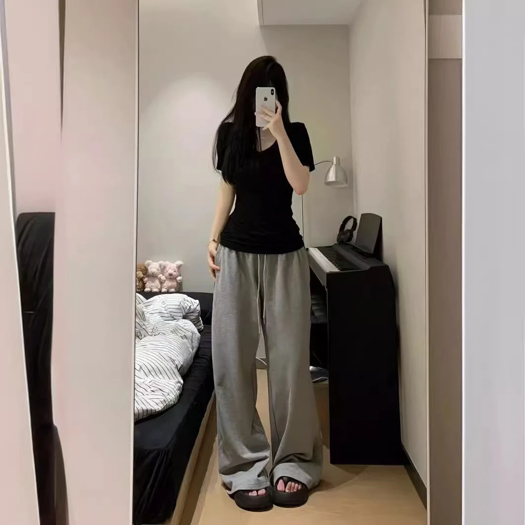 爆款辣妹短袖T恤2025春夏新款时尚百搭V领纯欲修身显瘦上衣