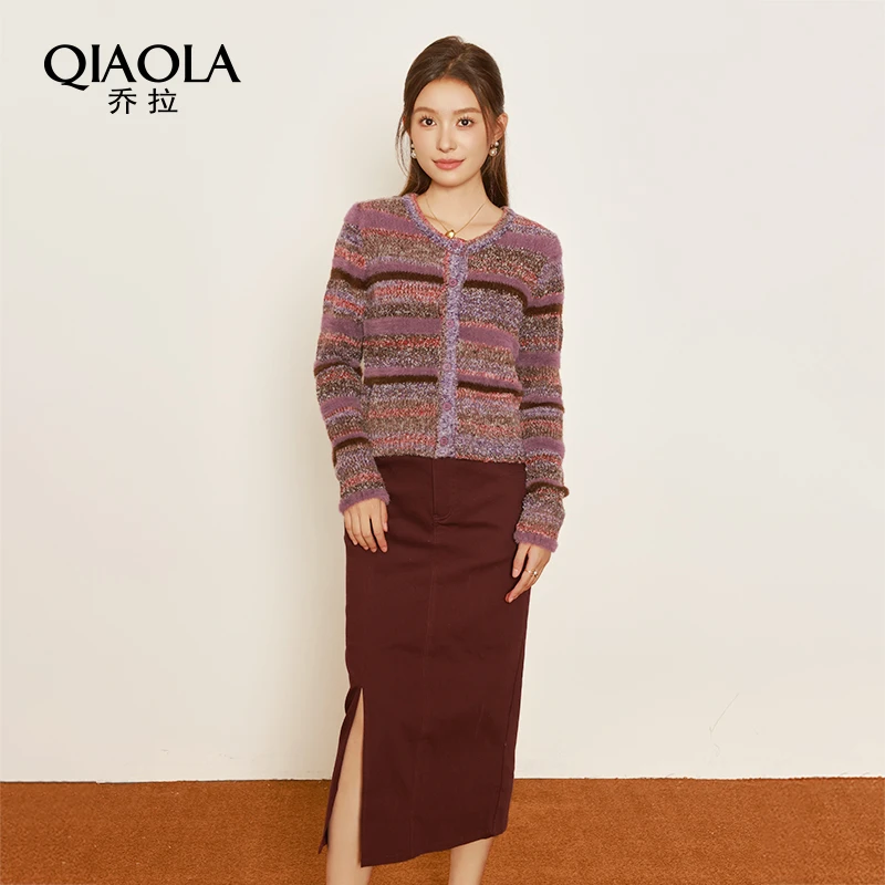 QIAOLA/乔拉【紫萝物语】早秋新款上衣雪纺印花半身裙时尚套装预售