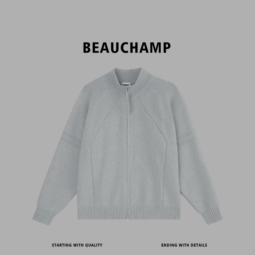 Beau champ品牌 美式百搭纯色极简风时尚拉链毛衣开衫外套 7002#