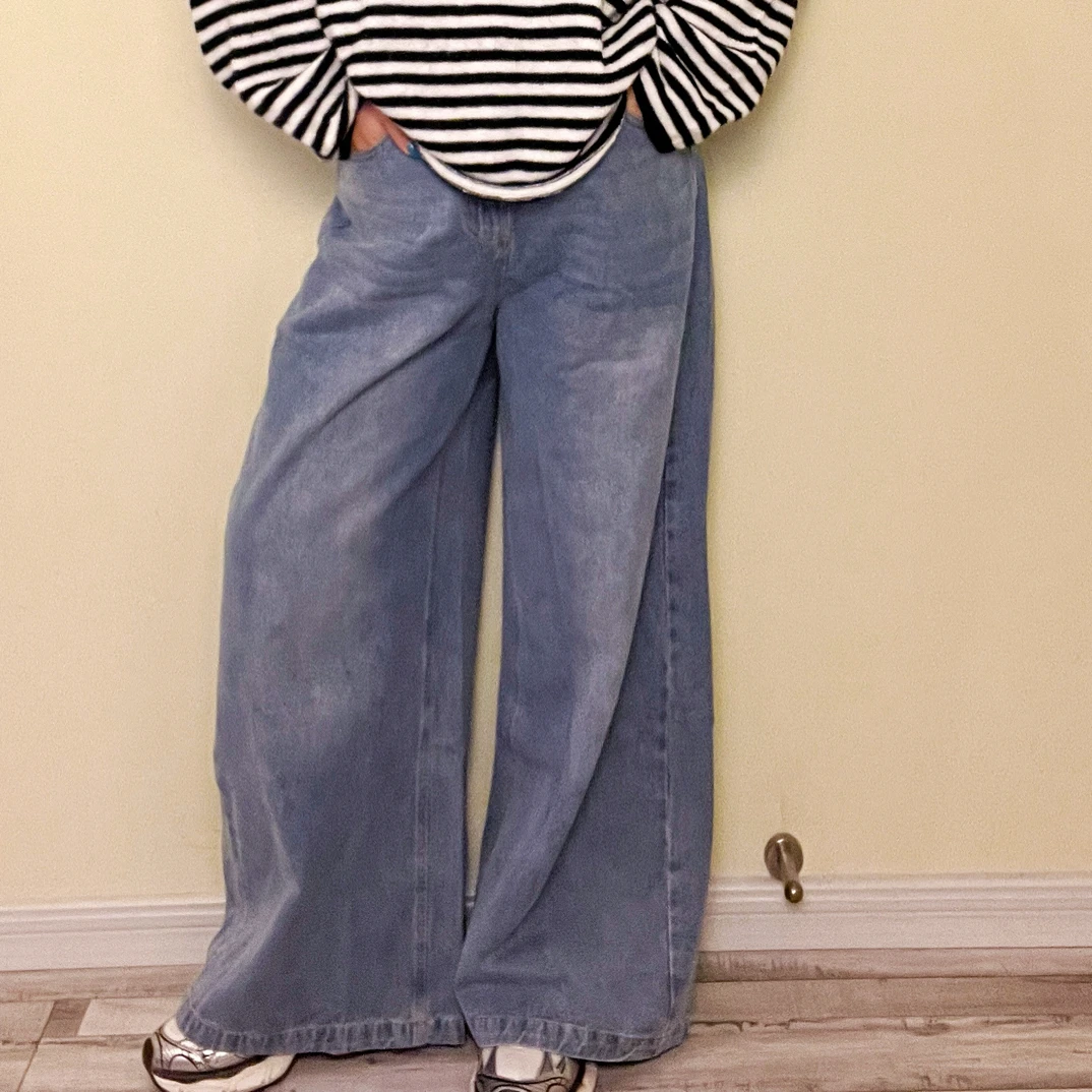 秋季蓝色水洗垂感慵懒显瘦宽松阔腿牛仔裤女款