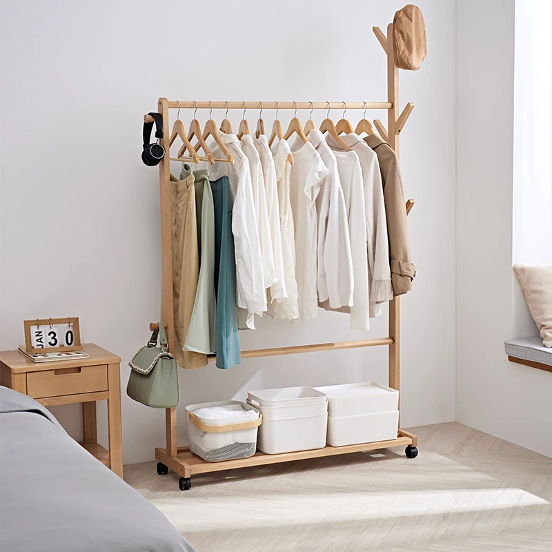实木衣帽架落地卧室简易现代简约家用落地挂衣架房间衣服架子室内