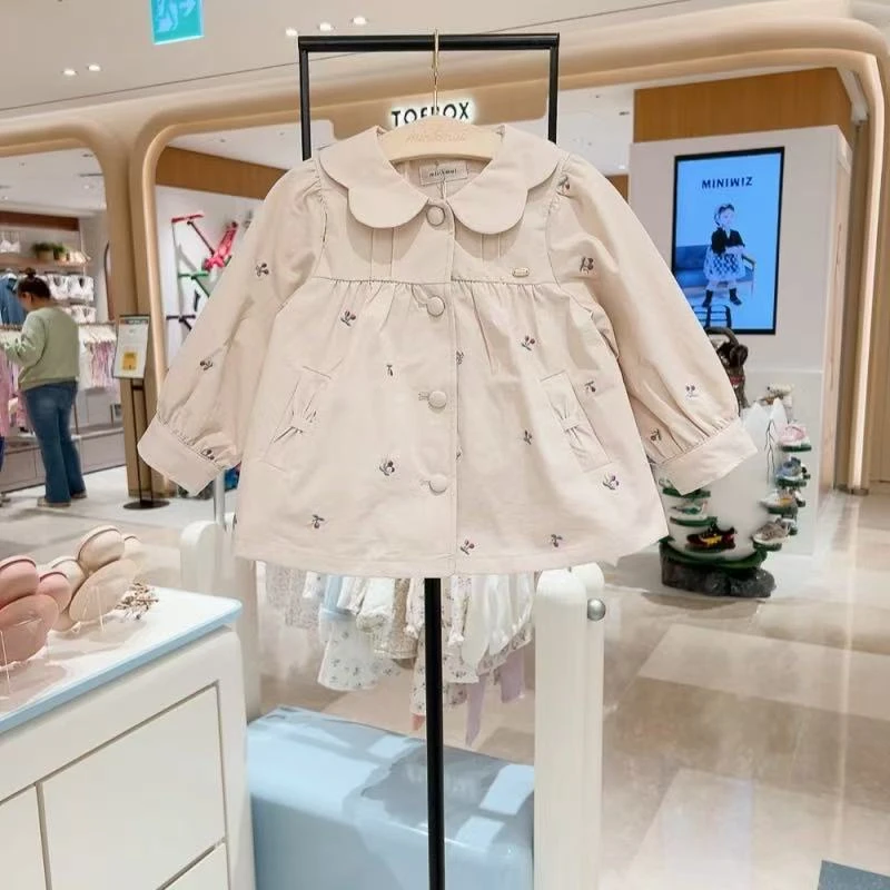 出口韩单  韩国小星星25春秋季新款女童宝宝时尚花瓣领外套风衣