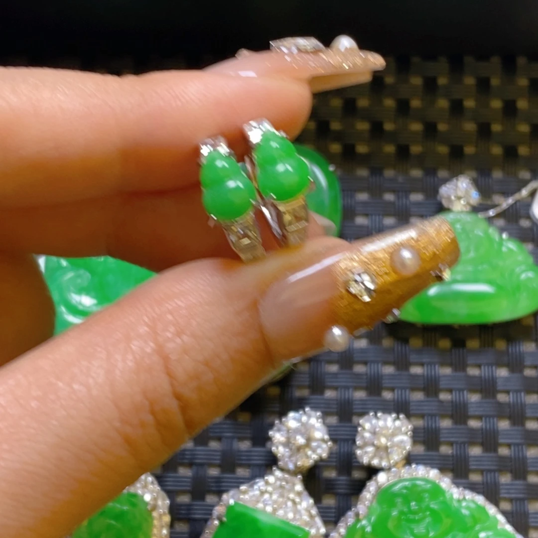 翡翠耳饰银S925镶嵌耳饰