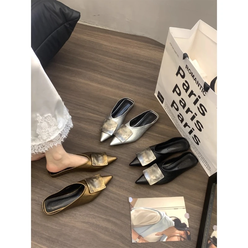 法式方头平底包头凉拖鞋夏季百搭气质半拖穆勒鞋女性日常休闲超细