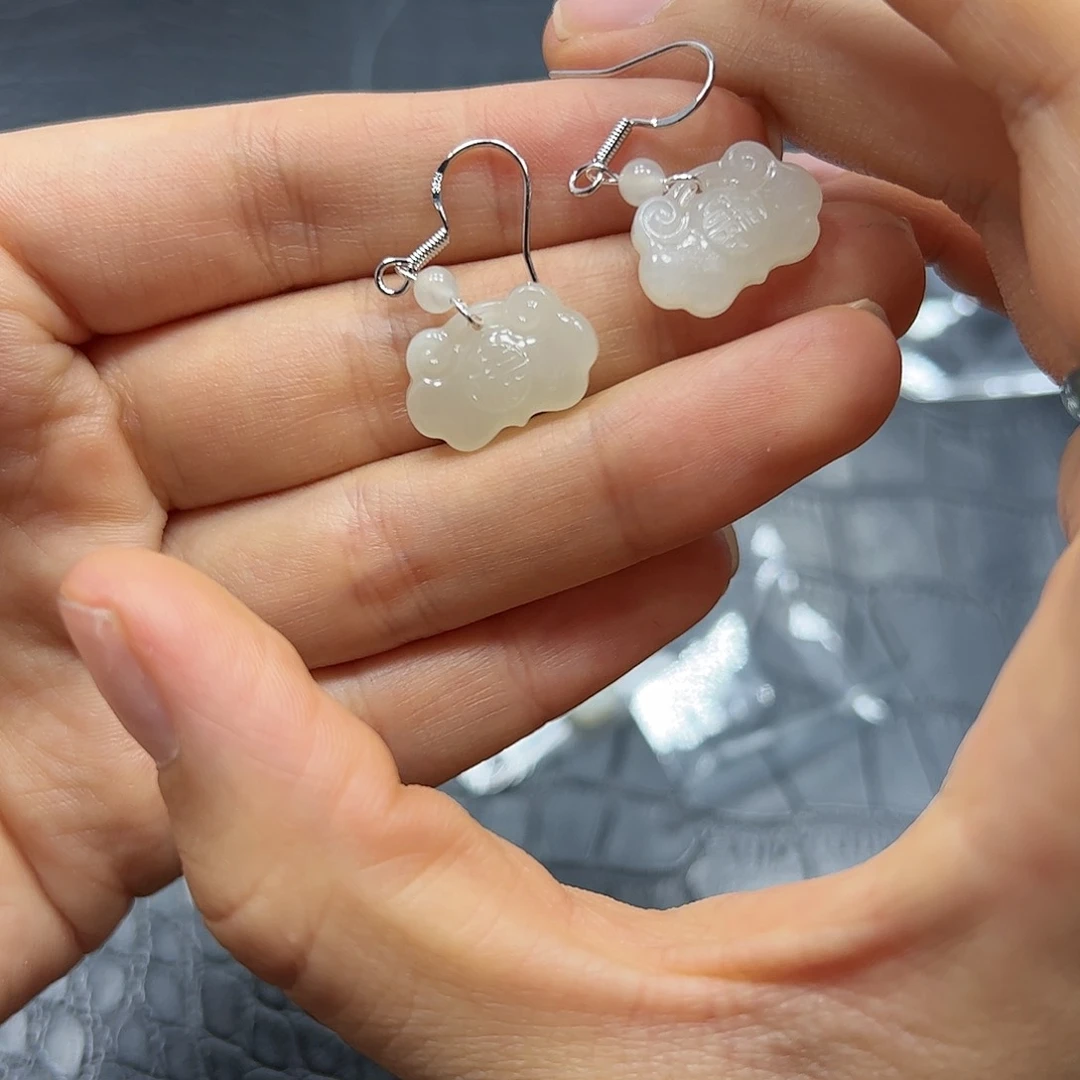 烟晶手链银S925镶嵌和田玉如意耳钩