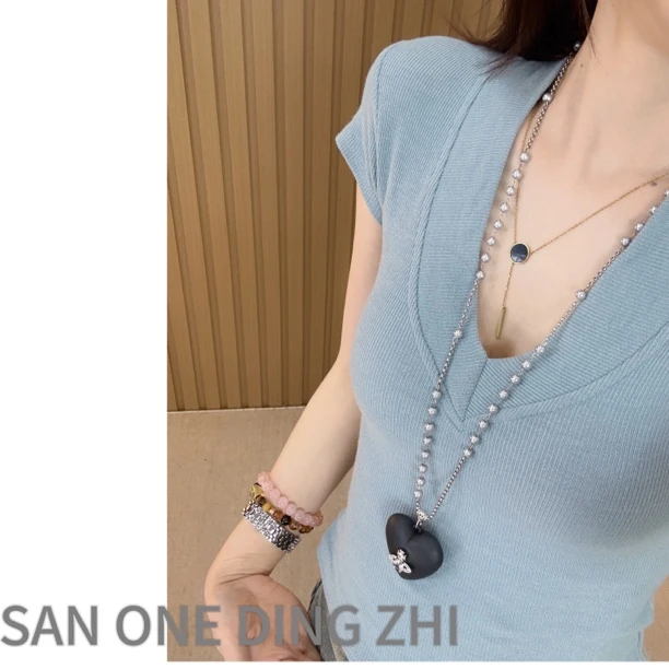 钛钢项链 「穿搭必备」精致爱心长款项链