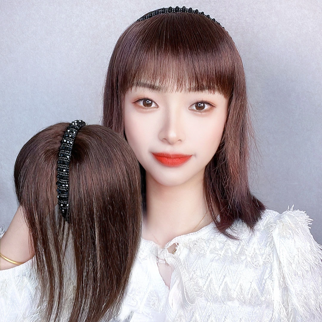 【黑钻直发发箍刘海】全真发补发片增发量遮白发奥丝假发一体式手工