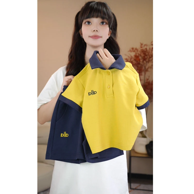 夏季2025儿童洋气polo领宽松套装宝宝运动休闲韩版时尚炸街两件套