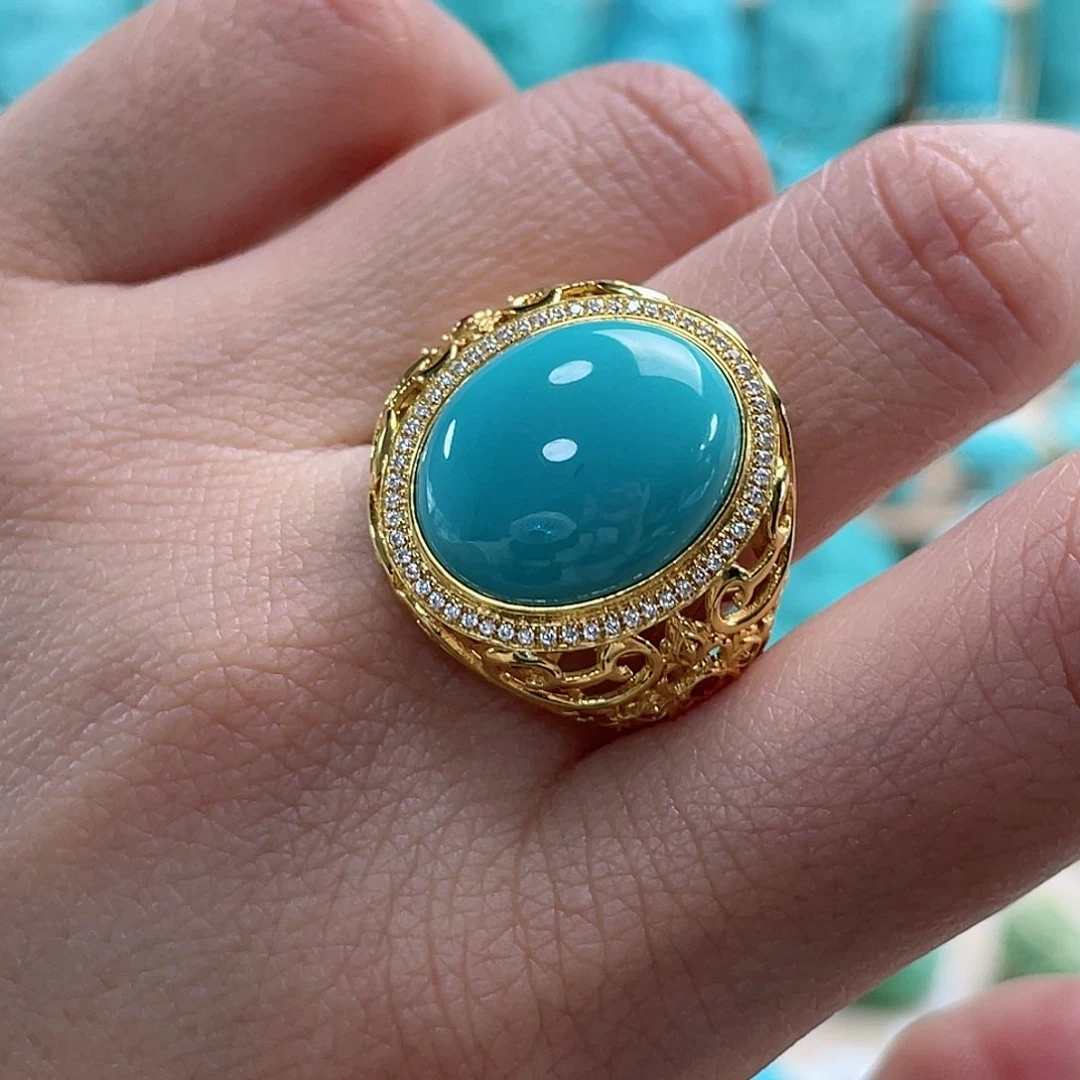 绿松石珠宝奇石18K金镶嵌