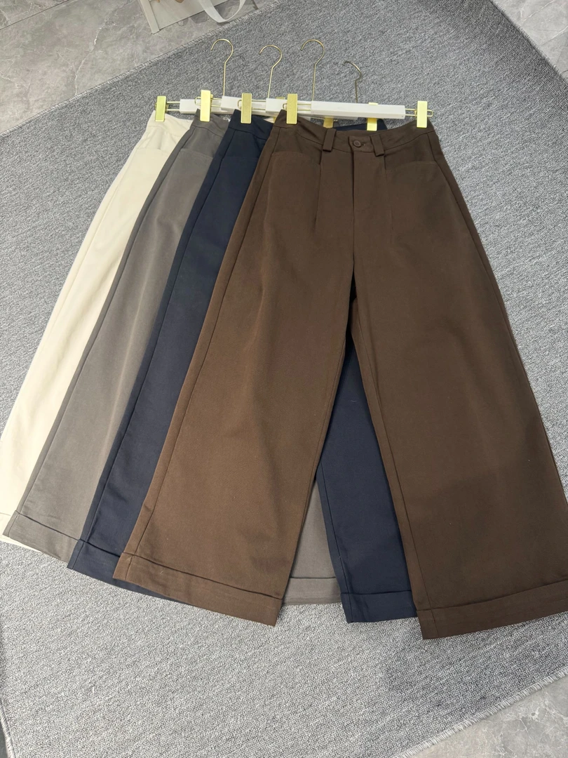 女款美拉德风薄款高腰秋季直筒百搭长裤