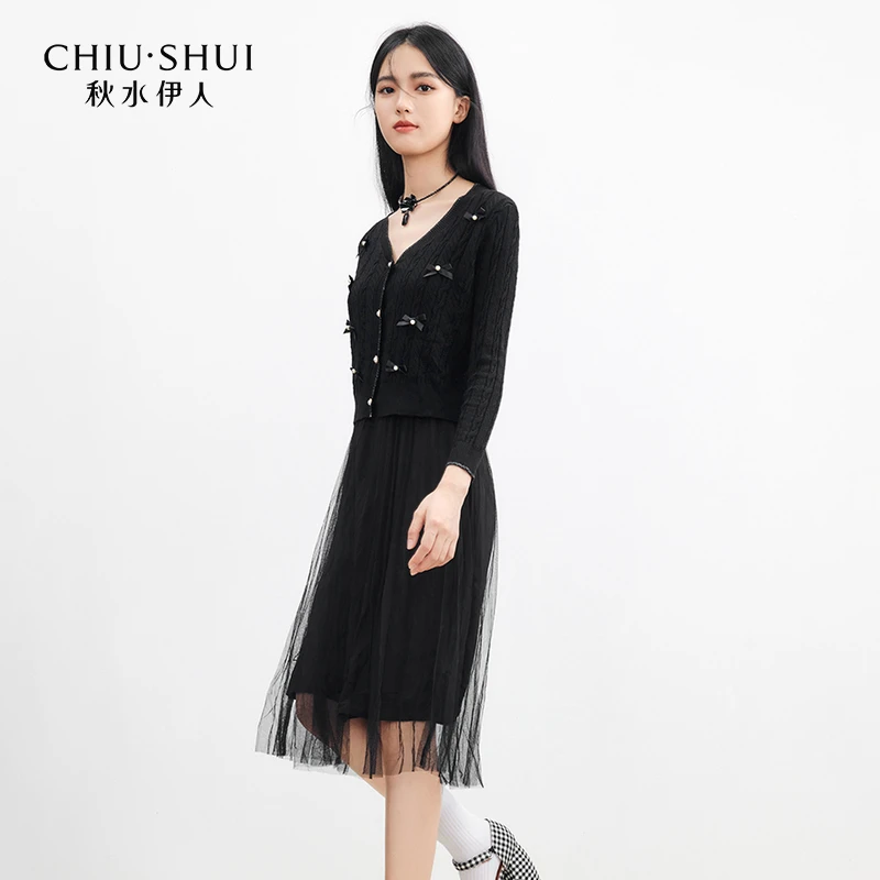 【直播】秋水伊人连衣裙套装女网纱长袖623112A010035