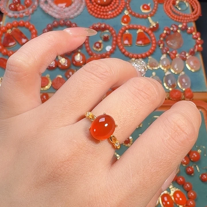 南红玛瑙银S925镶嵌戒指