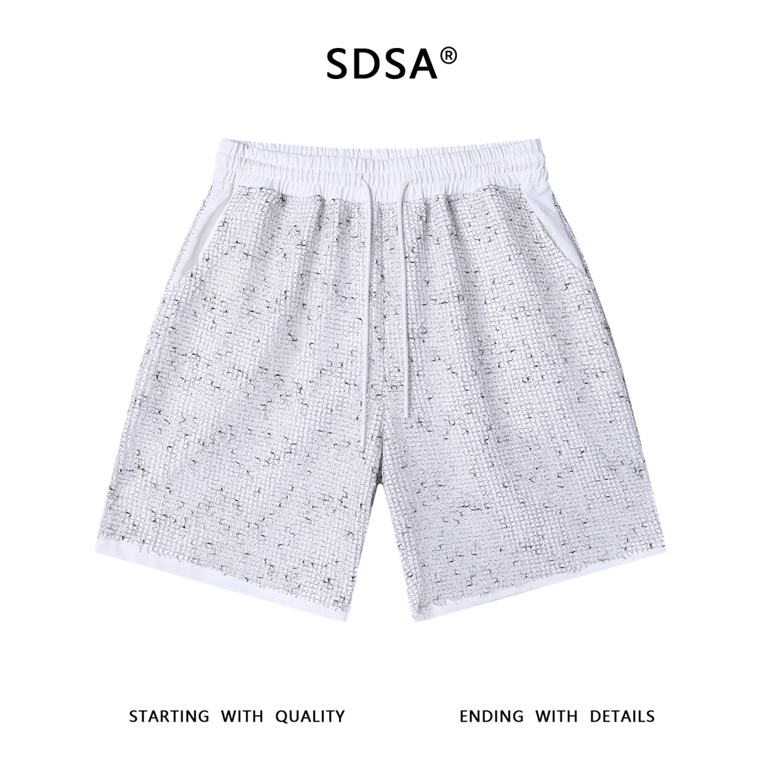 夏季高级感新款韩系撞色网格撞色抽绳短裤百搭休闲潮流裤子