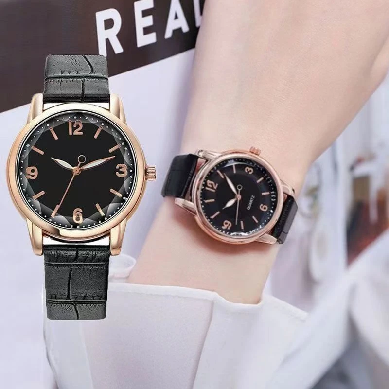 圆盘轻奢典雅气质BDH女士黑色腕表