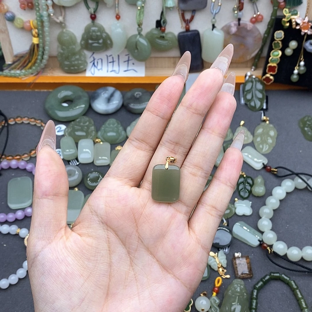 和田玉银S925镶嵌吊坠(不含链)