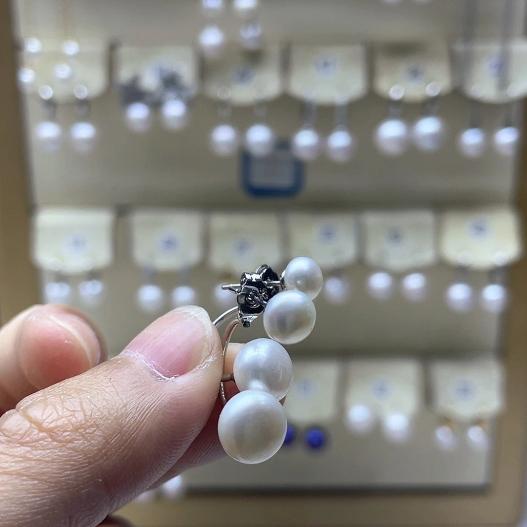 银S925镶嵌淡水珍珠耳饰
