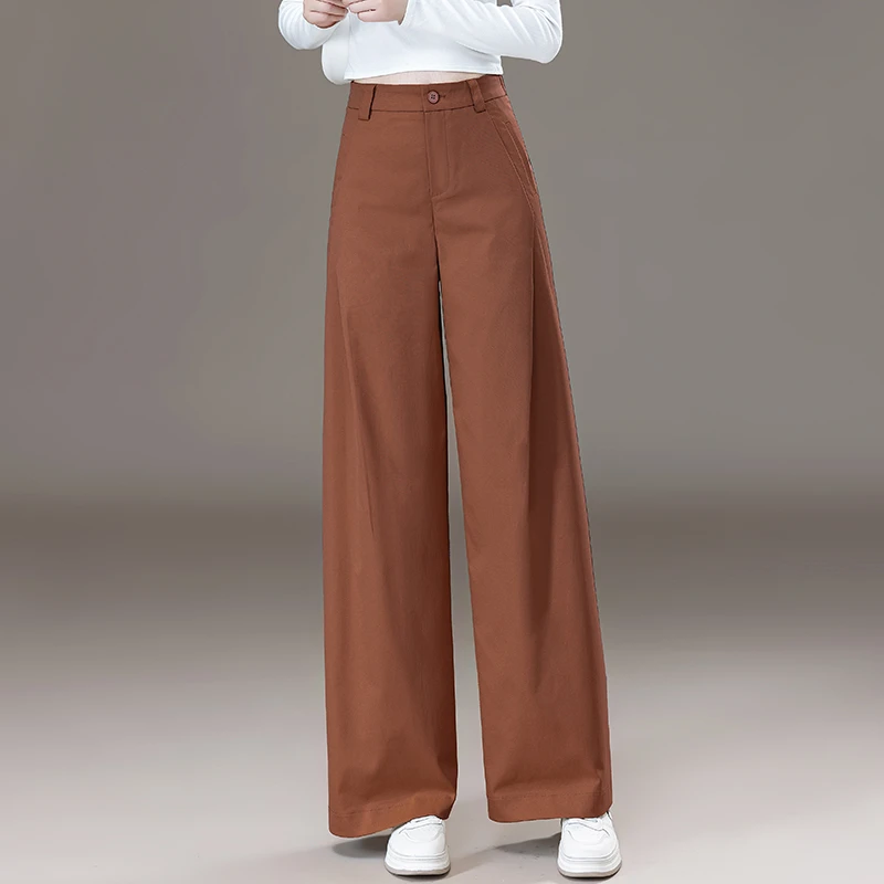 舒柔特阔腿裤女士2025秋季新款高腰显瘦宽松抗皱百搭直筒休闲裤子