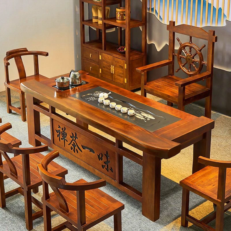 纯实木茶桌椅组合长方形实木庭院茶台式功夫茶几茶具烧水一体整套
