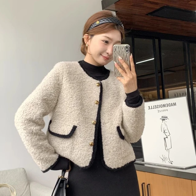 圈圈羊毛小香风羽绒棉服外套女2025年秋冬新韩版小个子保暖上衣