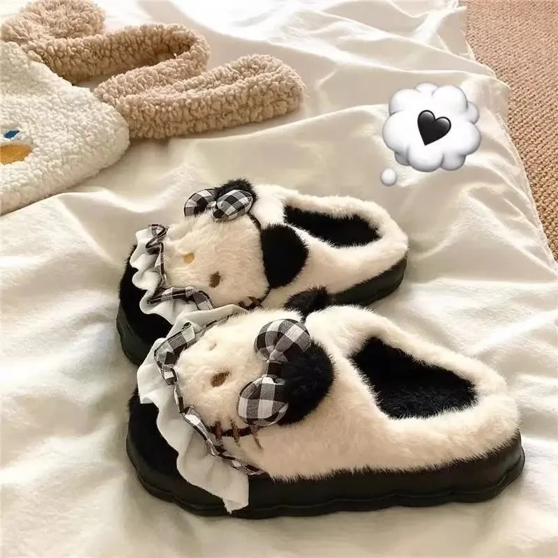 冬季厚底防滑加绒加厚保暖毛毛拖鞋居家毛绒拖鞋女款可爱卡通外穿