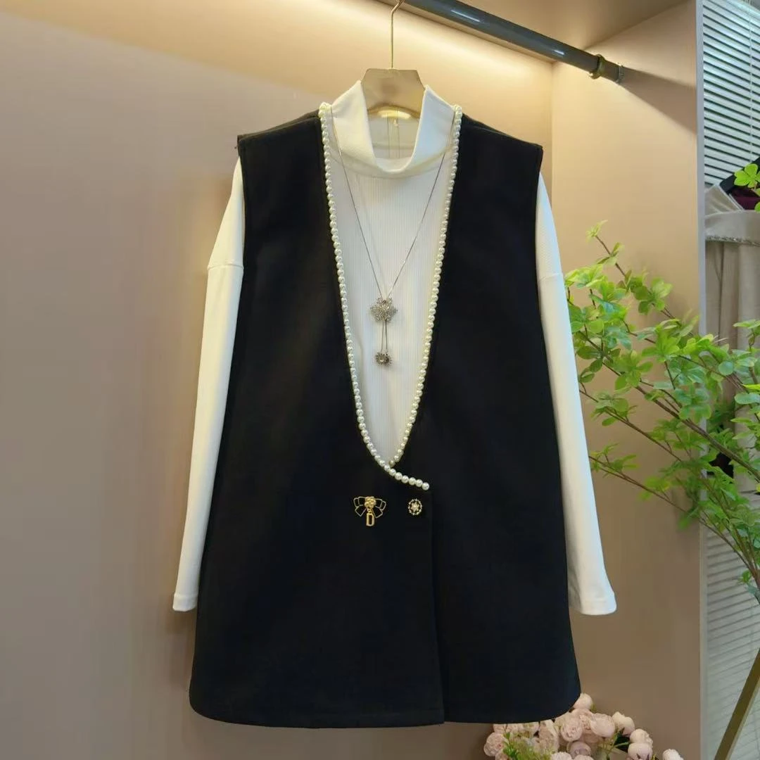 秋季新款时尚气质百搭纯色针织衫重工马甲两件套（长80左右）