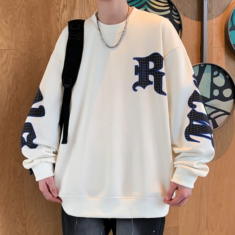 春季新款男生长袖卫衣港风青少年时尚潮流百搭学生印花长袖T恤男