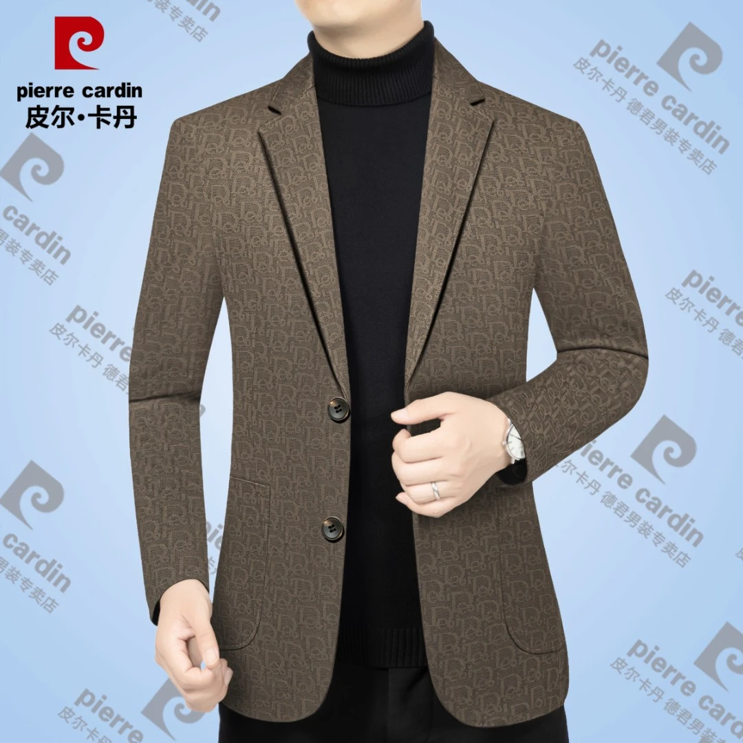 皮尔卡丹【高档休闲西服外套】秋冬新款男士时尚百搭加厚商务单上衣